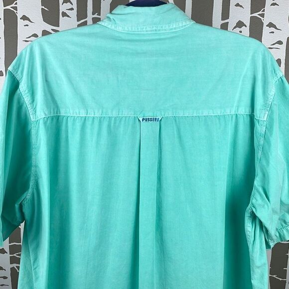 Pussers Aqua Distressed Wash Embroidered Nautical Flags Button Up Shirt XL - Picture 8 of 12